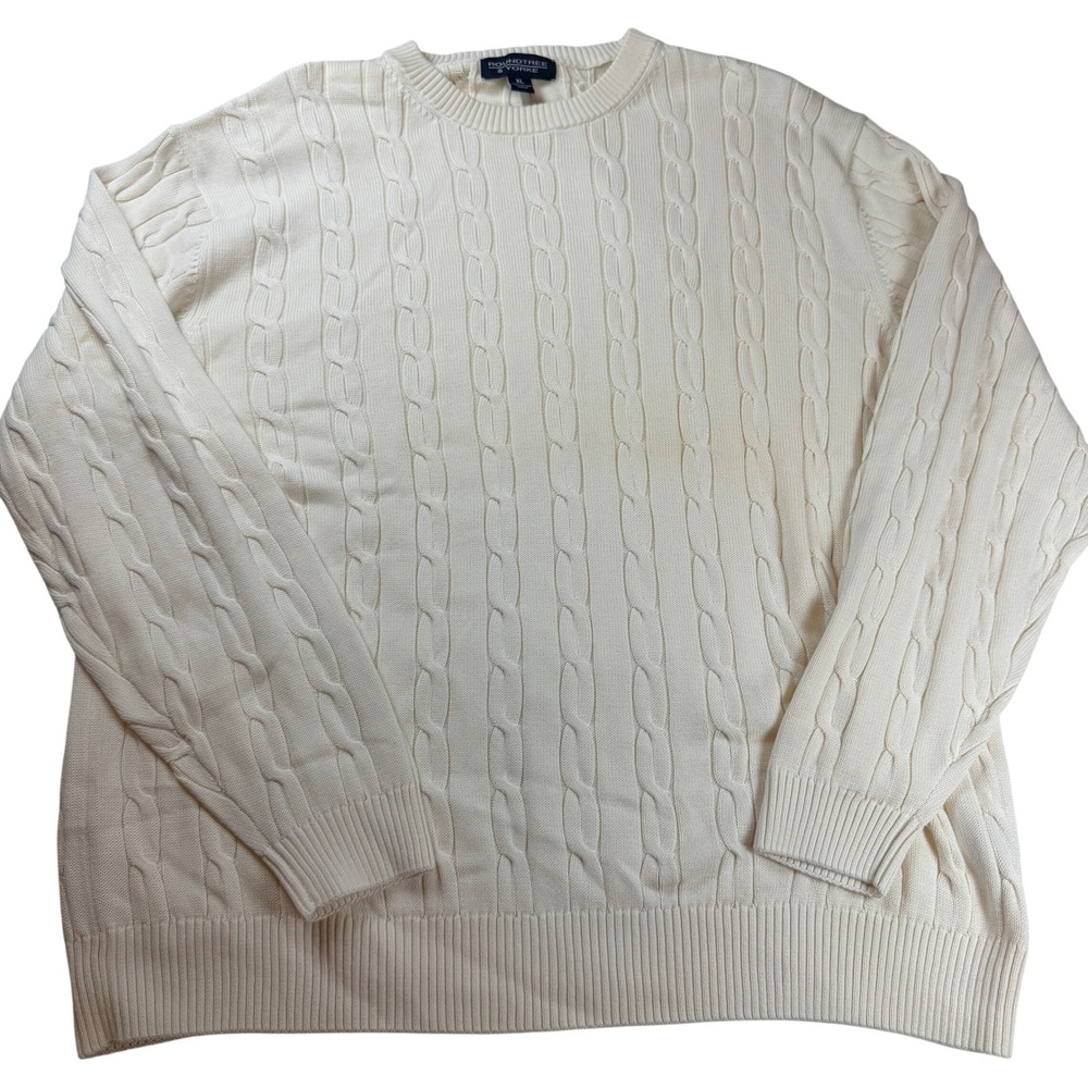Roundtree & Yorke Mens XL Cream Cable Knit 100% Cotton Crew Neck Sweater